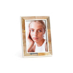 Haven Brown Horn with White Bone Border Photo Frame showcasing a polished horn and ivory resin design with a small size.