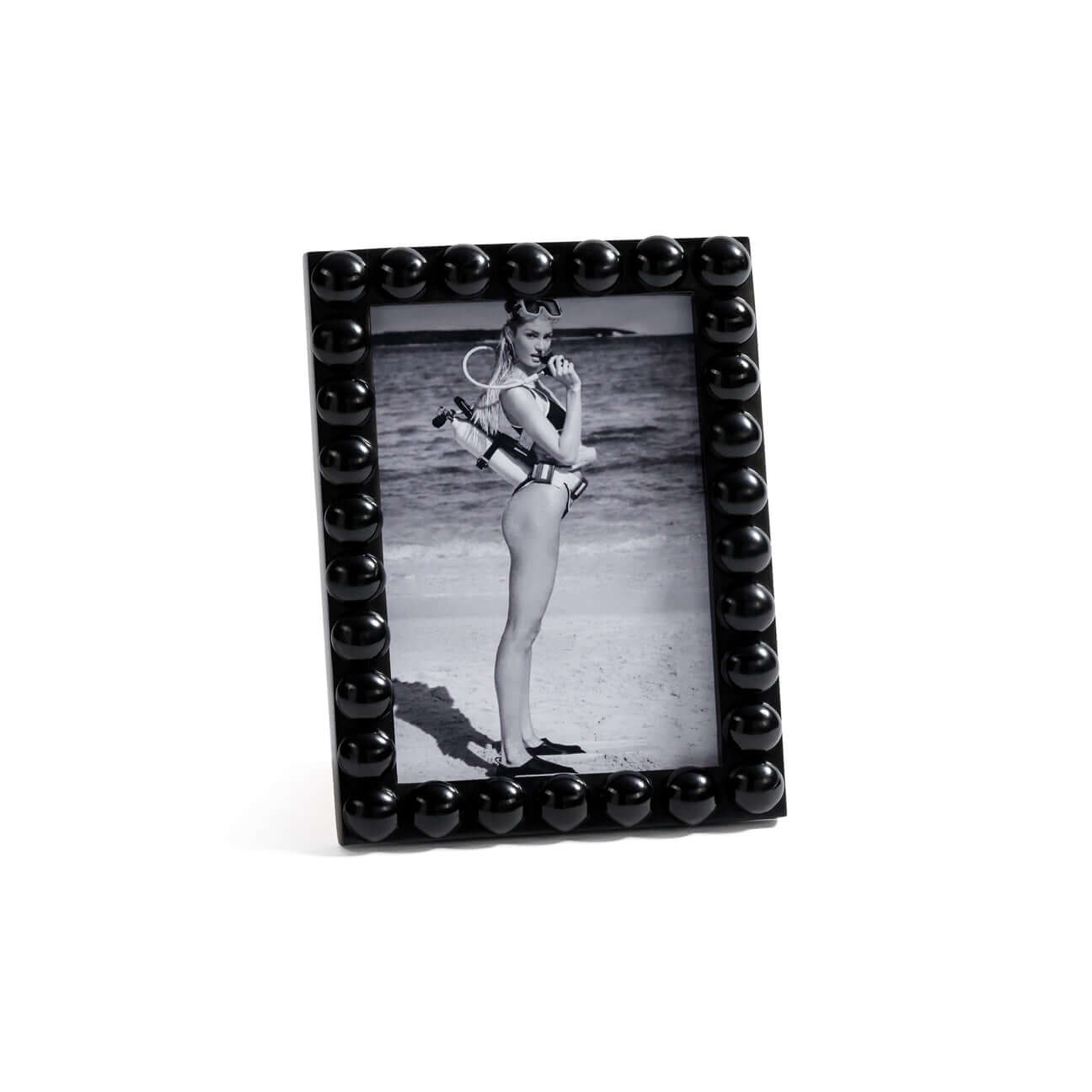 Vienna Black Resin Half Ball Overlay Photo Frame displaying a vintage black and white photo with a sculptural design.