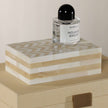 Antique White Bone Box with Chevron Pattern