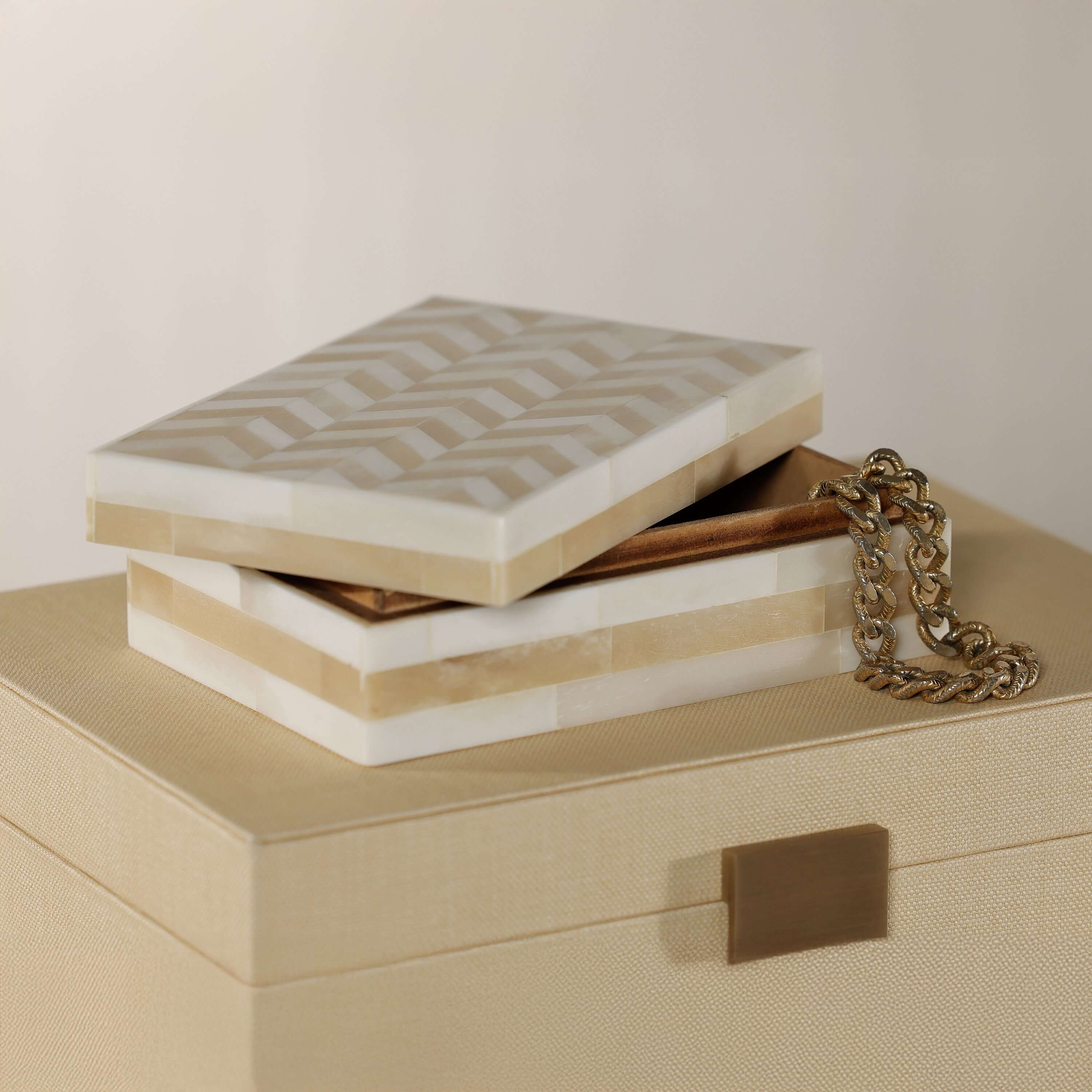 Antique White Bone Box with Chevron Pattern - Boxes by Carlyle Avenue