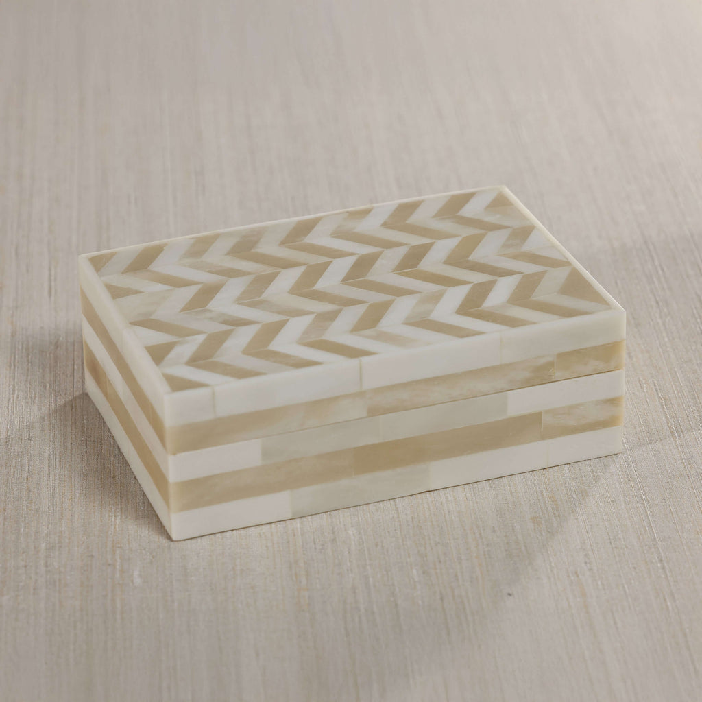 Antique White Bone Box with Chevron Pattern - Boxes by Carlyle Avenue