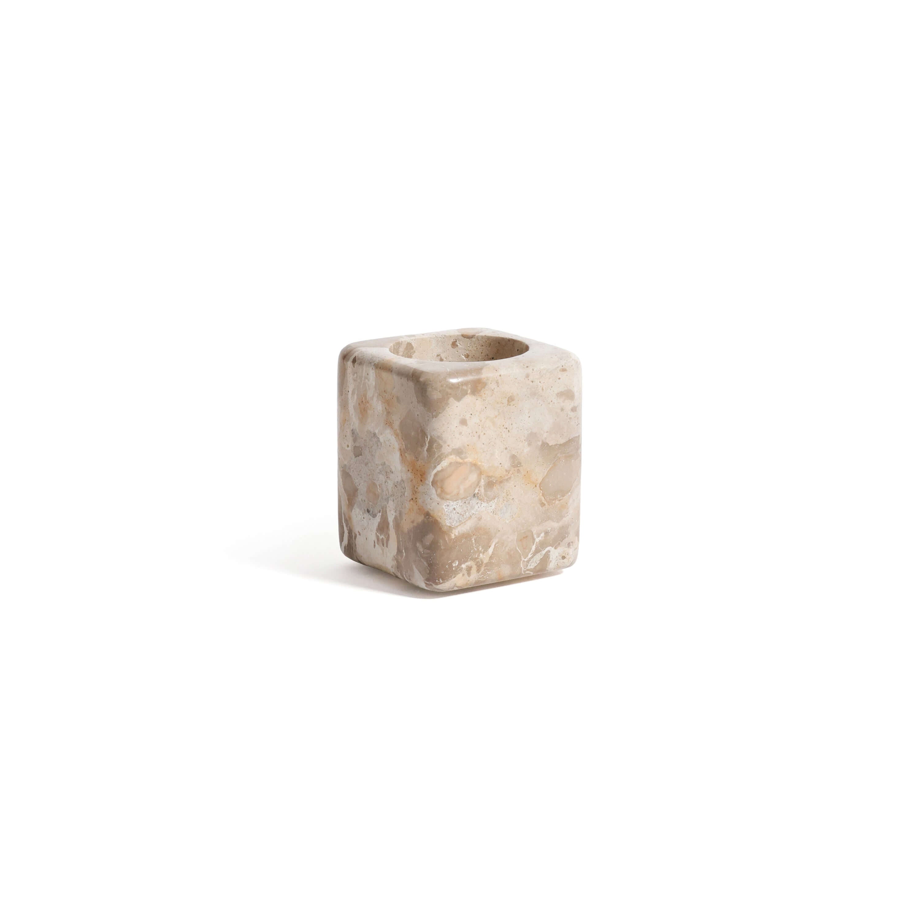 Crema Fossil Marble Bath Collection vanity jar in warm cream tones, showcasing natural marble elegance and style.