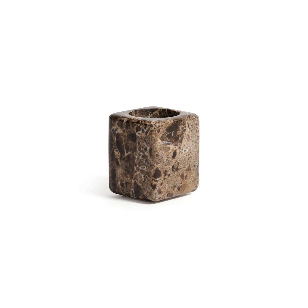 Marrón Emperador Marble Bath Collection vanity jar showcasing rich brown marble texture for elegant bathroom decor.