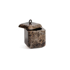Marrón Emperador Marble Bath Collection lidded jar with natural veining and elegant design.