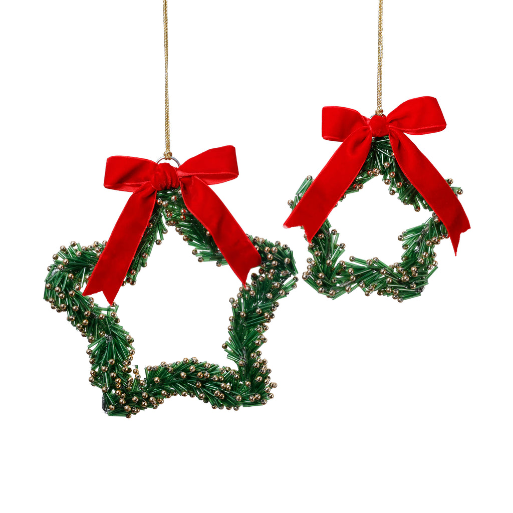Beaded Glass Star Ornament with Ribbon - 2 Assorted Sizes