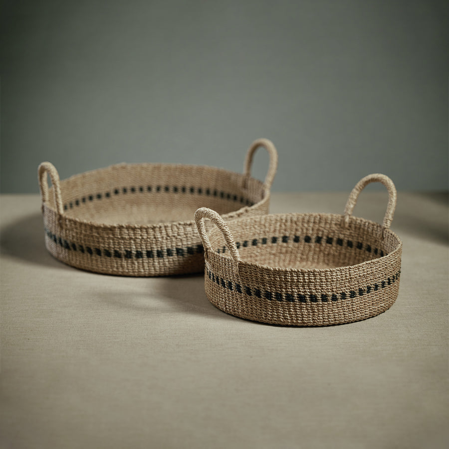 Set of 2 Abaca Basket Trays with Black Accent