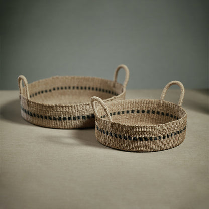Set of 2 Abaca Basket Trays with Black Accent - Baskets by Carlyle Avenue