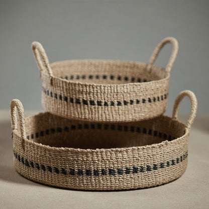 Set of 2 Abaca Basket Trays with Black Accent - Baskets by Carlyle Avenue
