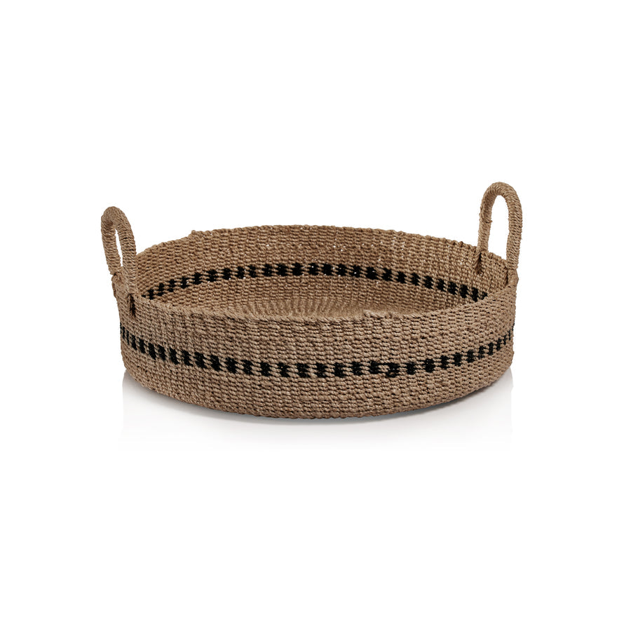 Set of 2 Abaca Basket Trays with Black Accent