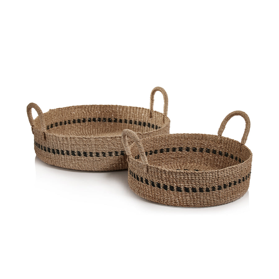 Set of 2 Abaca Basket Trays with Black Accent