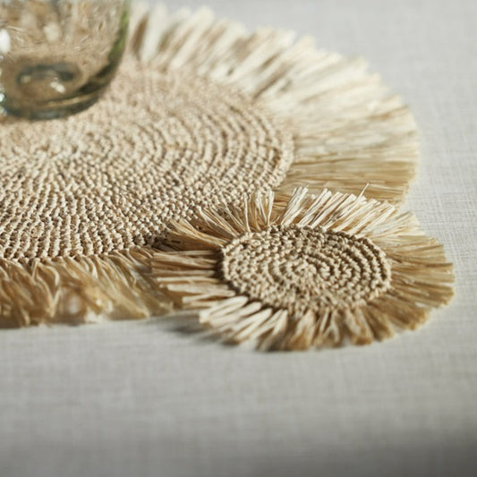 Fringed Palm Raffia Coasters - Set of 6