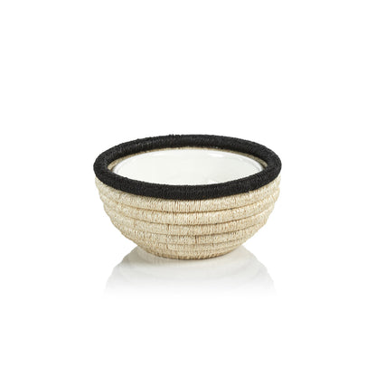 Martigues Coiled Abaca Condiment Bowl - Natural & Black - Bowls by Carlyle Avenue