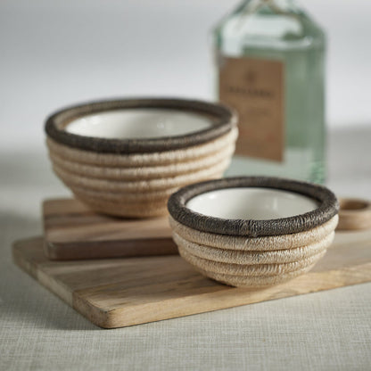 Martigues Coiled Abaca Condiment Bowl - Natural & Taupe - Bowls by Carlyle Avenue