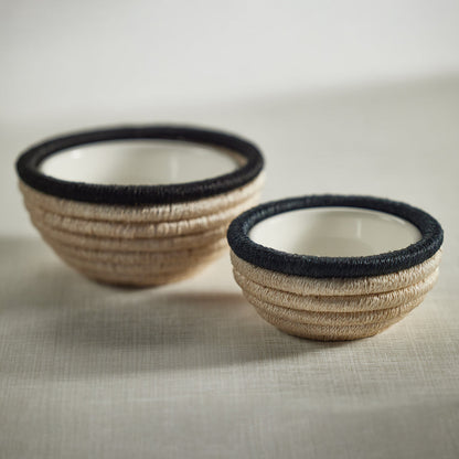 Martigues Coiled Abaca Condiment Bowl - Natural & Black - Bowls by Carlyle Avenue