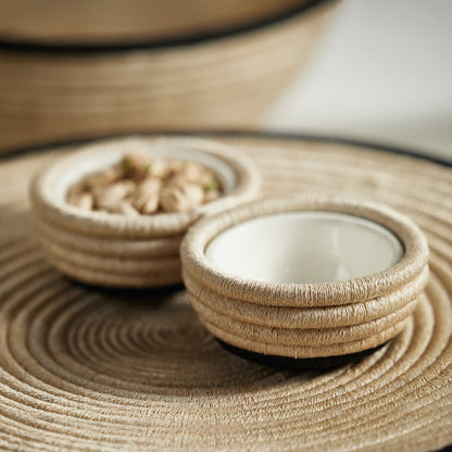 Martigues Coiled Abaca 2 Section Condiment Bowl - Natural / Black Base - Bowls by Carlyle Avenue