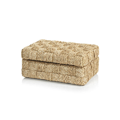 Natural Abaca Rope Hinged Box with Suede Interior - Boxes by Carlyle Avenue