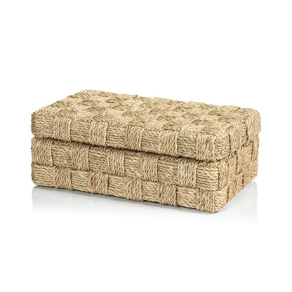 Natural Abaca Rope Hinged Box with Suede Interior - Boxes by Carlyle Avenue