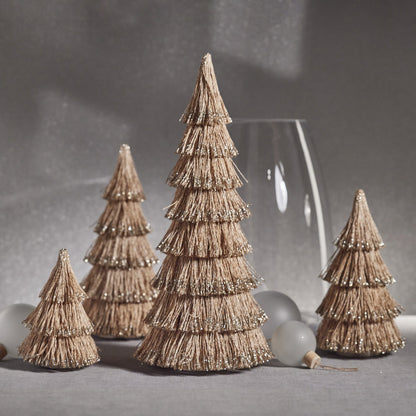 Abaca Rope All-Natural Tree with Champagne Glitter Trim - Christmas Trees by Carlyle Avenue