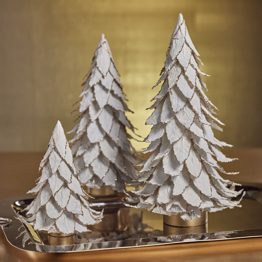 Natural White Leaf Tree with Gold Trim - Holiday Decor by Carlyle Avenue