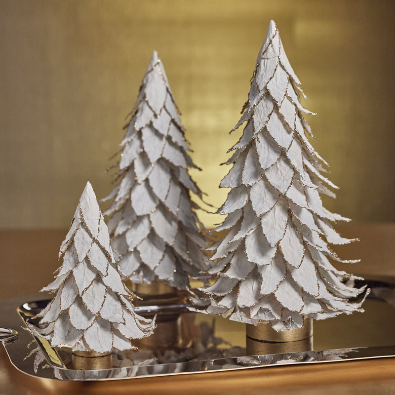 Natural White Leaf Tree with Gold Trim - Holiday Decor by Carlyle Avenue
