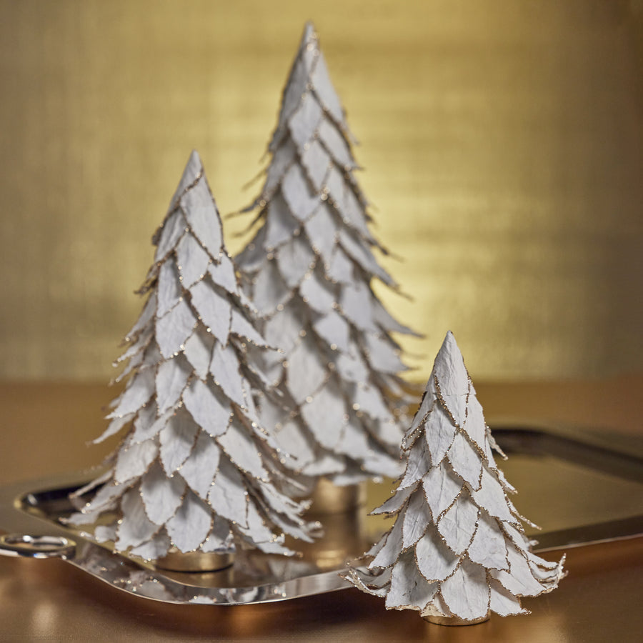 Natural White Leaf Tree with Gold Trim - Holiday Decor by Carlyle Avenue