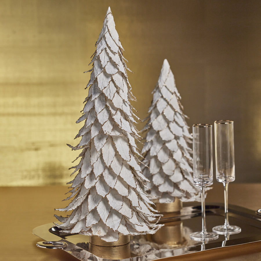 Natural White Leaf Tree with Gold Trim - Holiday Decor by Carlyle Avenue