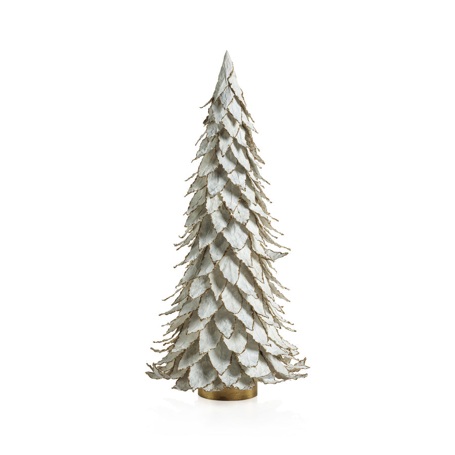 Natural White Leaf Tree with Gold Trim - Holiday Decor by Carlyle Avenue