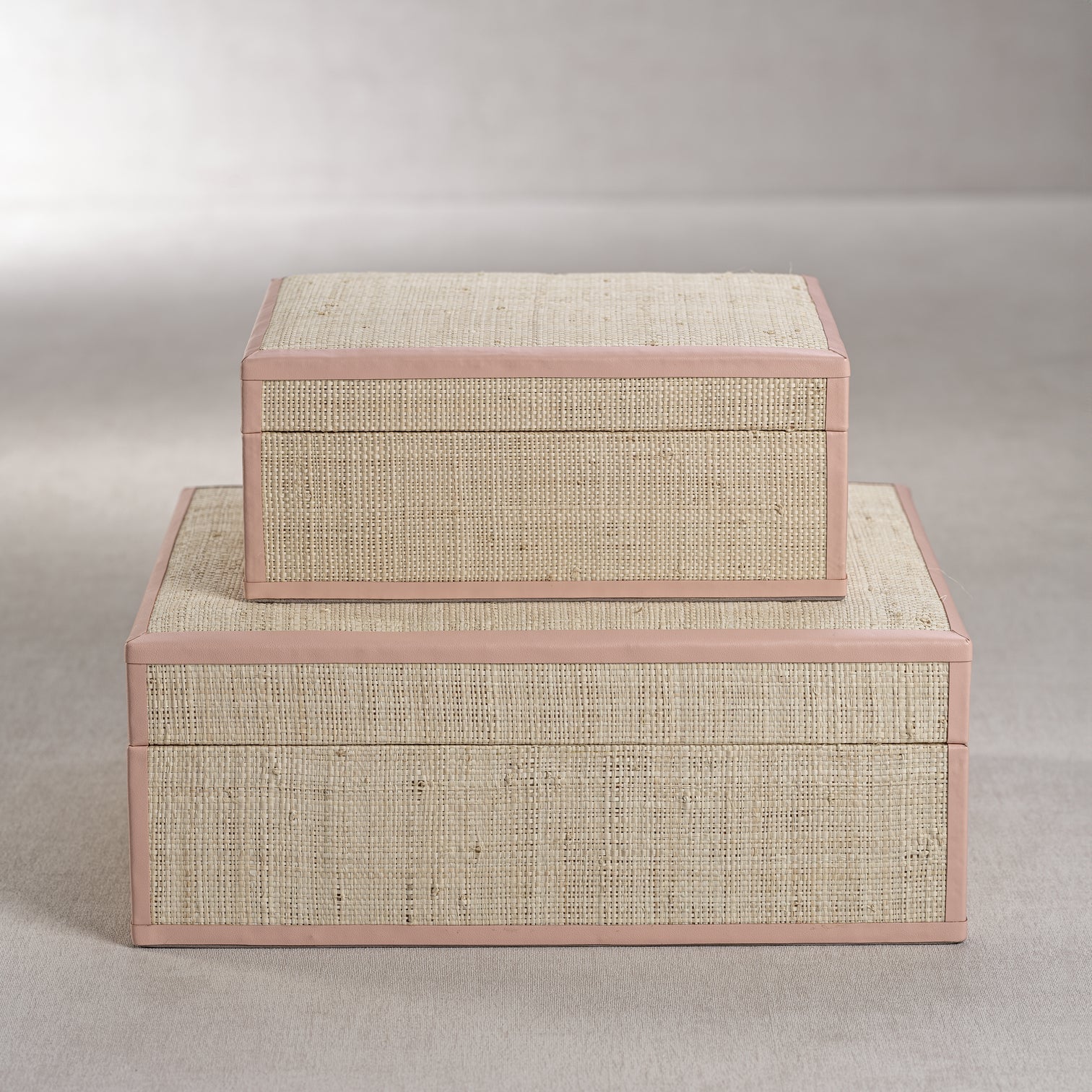 Lulu Natural Fiber Raffia Box with Leather Trim - Pink - Boxes by Carlyle Avenue