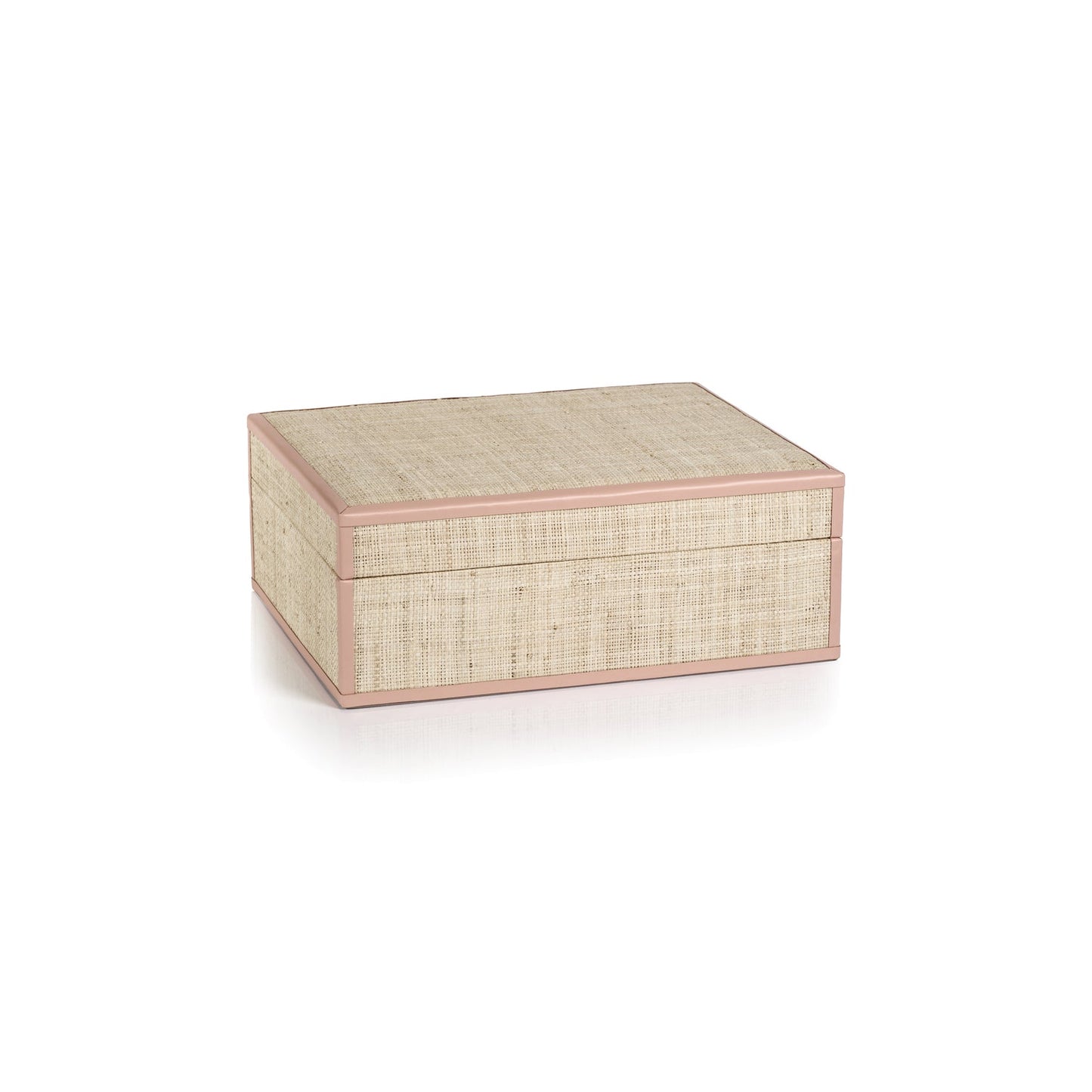 Lulu Natural Fiber Raffia Box with Leather Trim - Pink