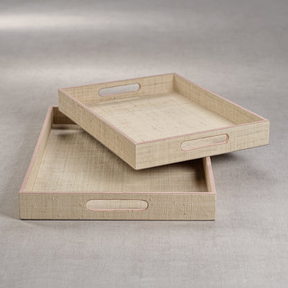Lulu Natural Fiber Raffia Tray with Pink Leather Trim - Trays by Carlyle Avenue