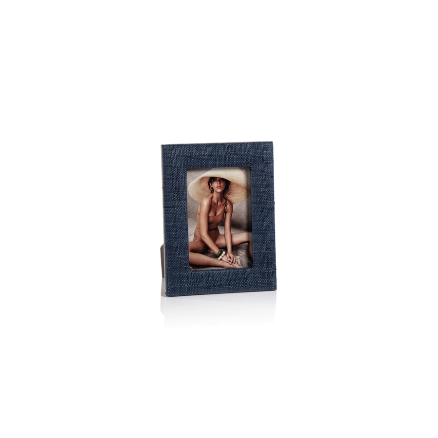 Natural Fiber Raffia Photo Frame - Navy Blue & Ikat