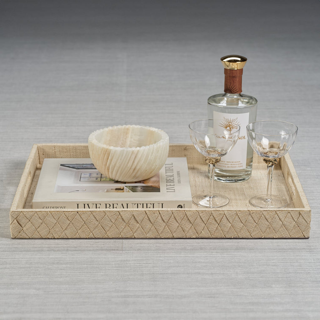 La Bocca Woven Raffia Serving Tray - Natural - Trays by Carlyle Avenue