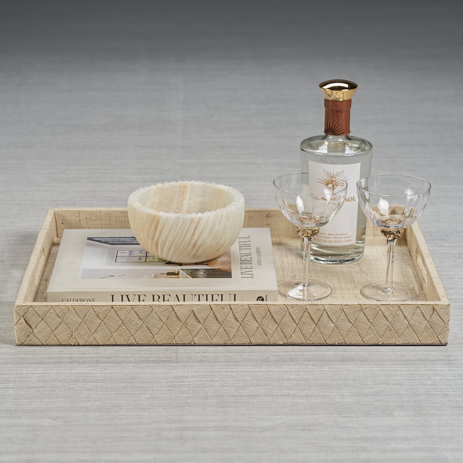 La Bocca Woven Raffia Serving Tray - Natural - Trays by Carlyle Avenue
