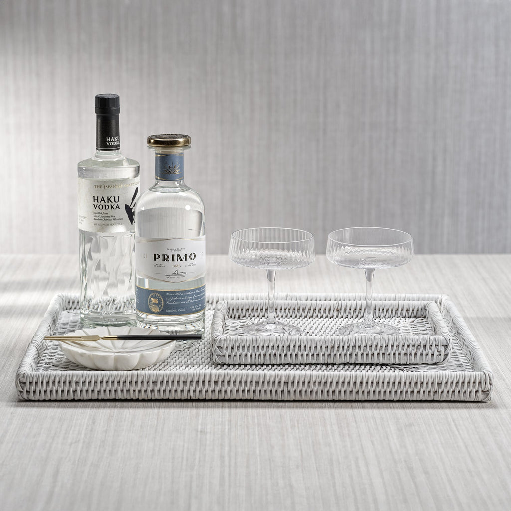 Lulu Rattan Woven Tray - White - Tray by Carlyle Avenue