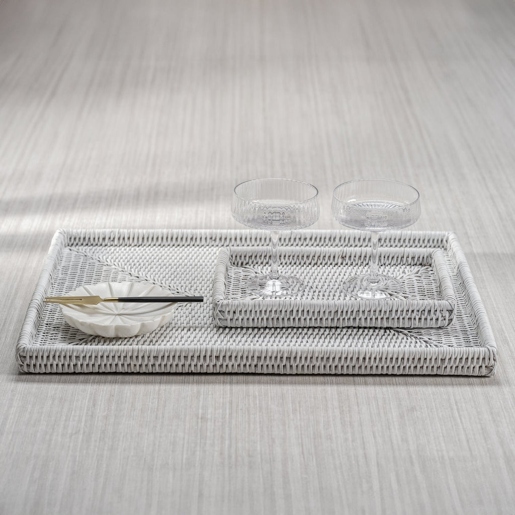 Lulu Rattan Woven Tray - White - Tray by Carlyle Avenue