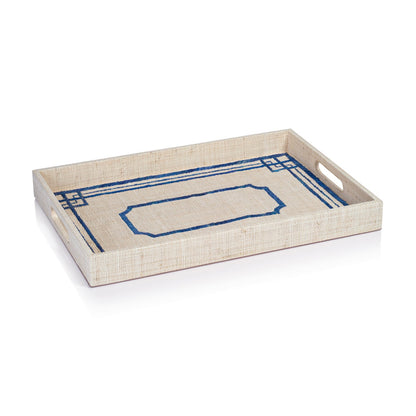 Pattern Natural Fiber Raffia Serving Tray