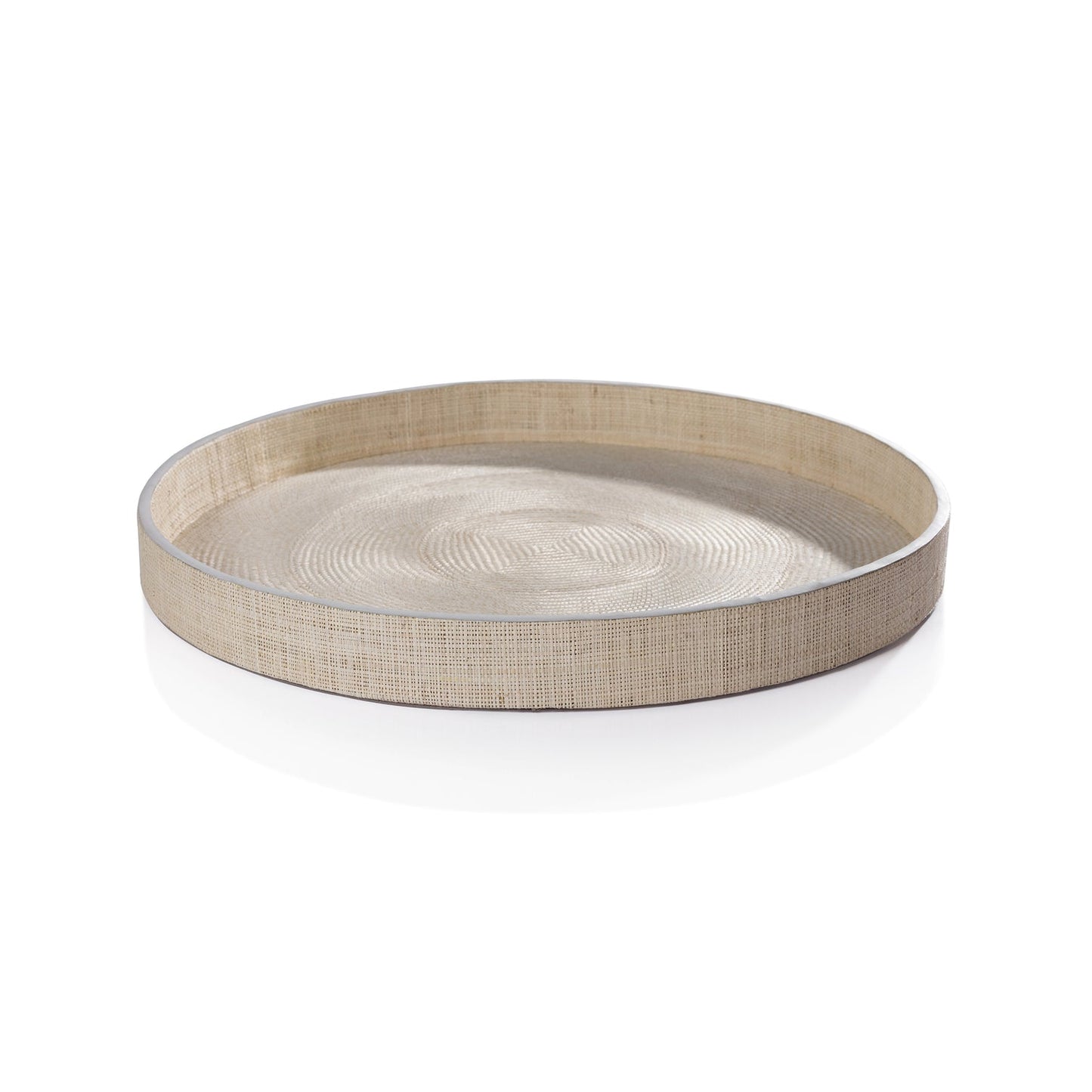 Atelier Natural Fiber Raffia Round Serving Tray with Leather Trim