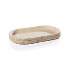 Oval Raffia Tray with Leather Trim