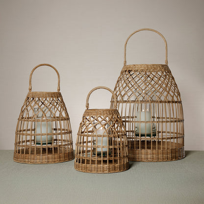 Veranda Rattan Lantern with Glass Hurricane