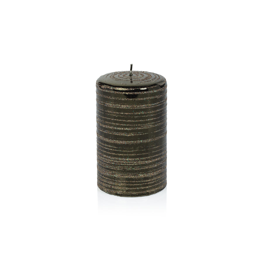 Metallic Pillar Candle - Metallic Green & Gold Glitter