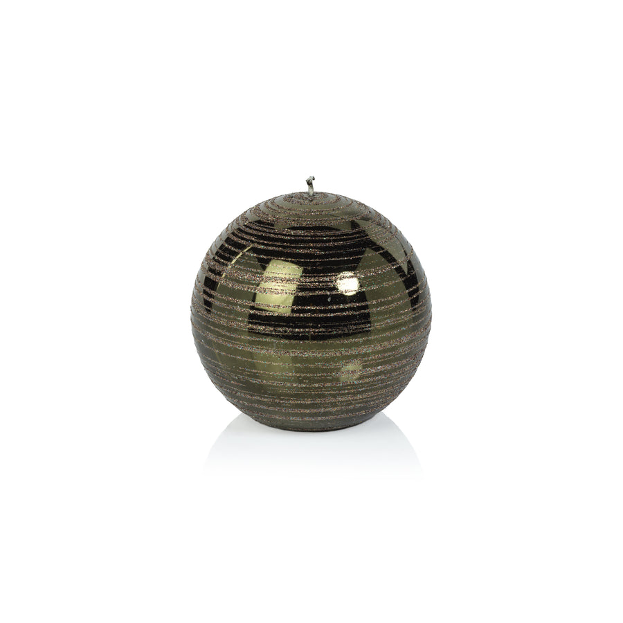 Metallic Ball Candle - Metallic Green & Gold Glitter