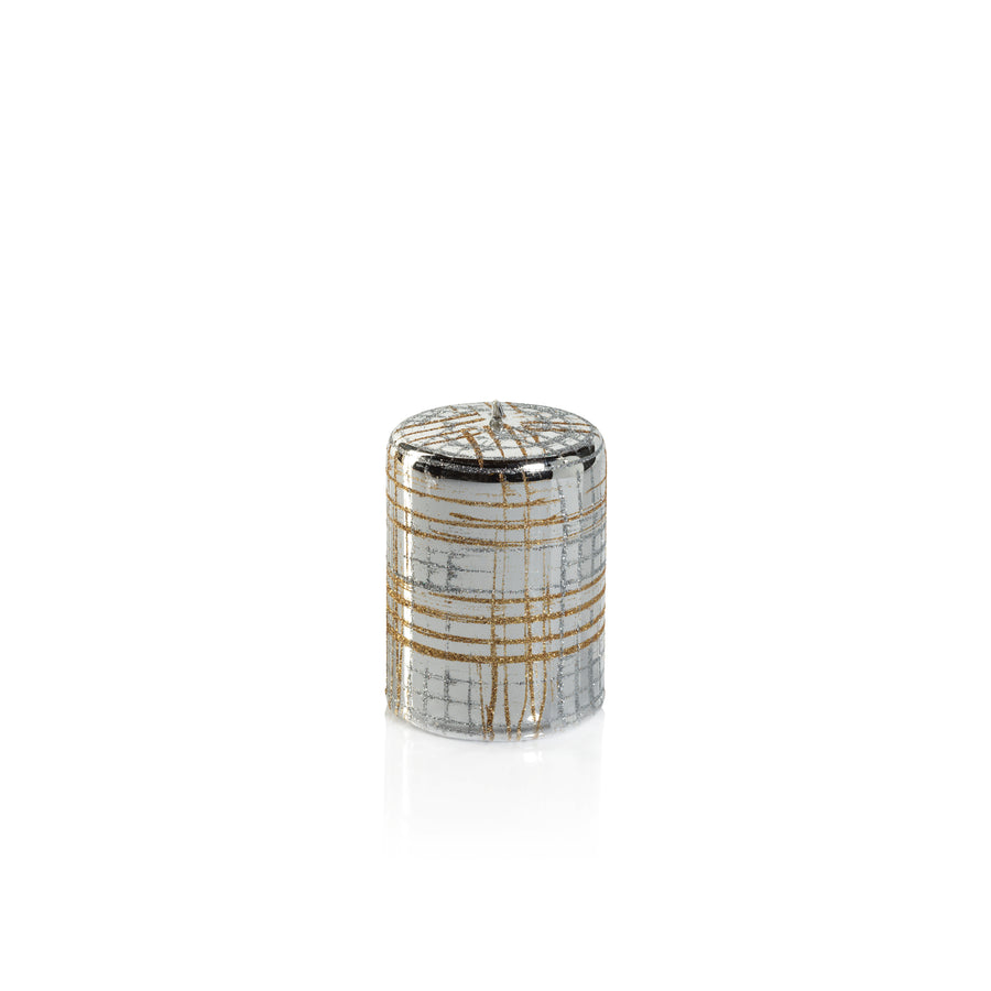 Metallic Pillar Candle - Metallic Silver & Gold Glitter