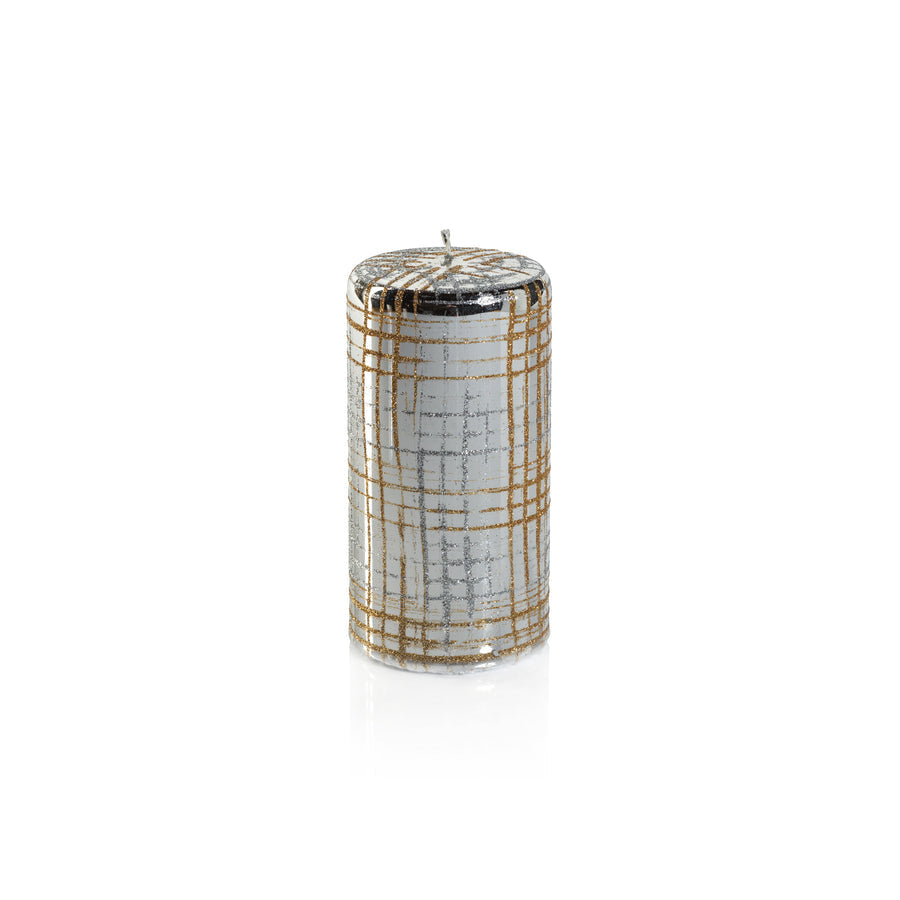 Metallic Pillar Candle - Metallic Silver & Gold Glitter