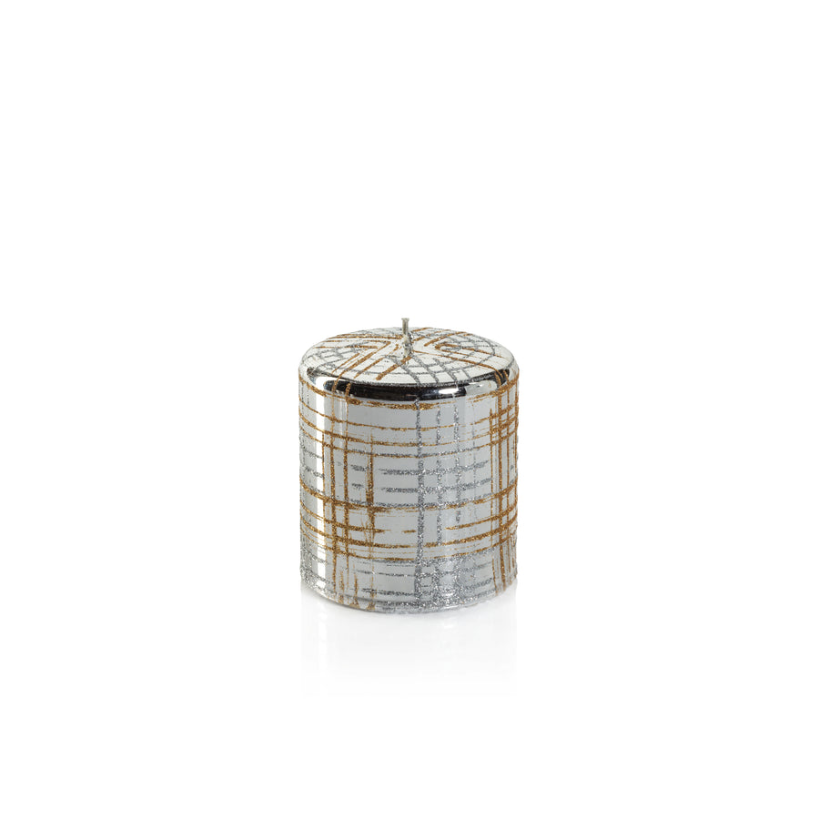 Metallic Pillar Candle - Metallic Silver & Gold Glitter