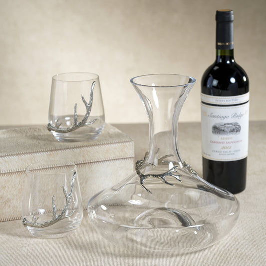 Davos Glass Wine Decanter with Pewter Antler