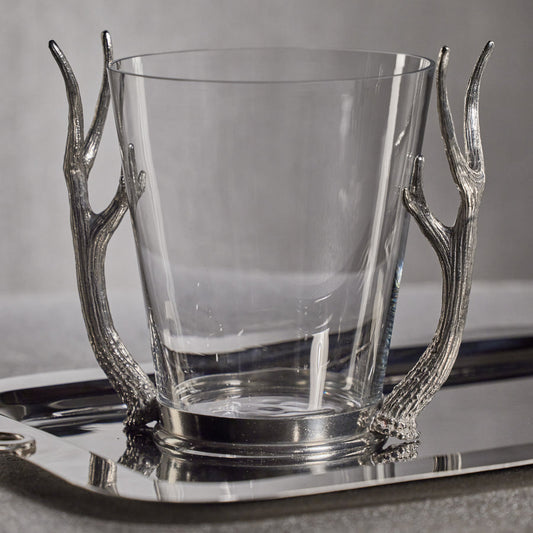 Davos Glass Wine and Champagne Bucket with Pewter Antler Handles