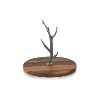 Davos Round Cheese & Charcuterie Board with Pewter Antler Stem - Serveware by Carlyle Avenue