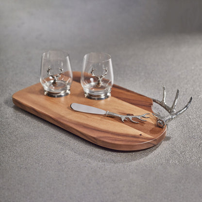 Davos Cheese and Charcuterie Board with Pewter Antler Handle - Serveware by Carlyle Avenue