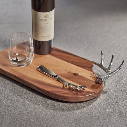 Davos Cheese and Charcuterie Board with Pewter Antler Handle - Serveware by Carlyle Avenue