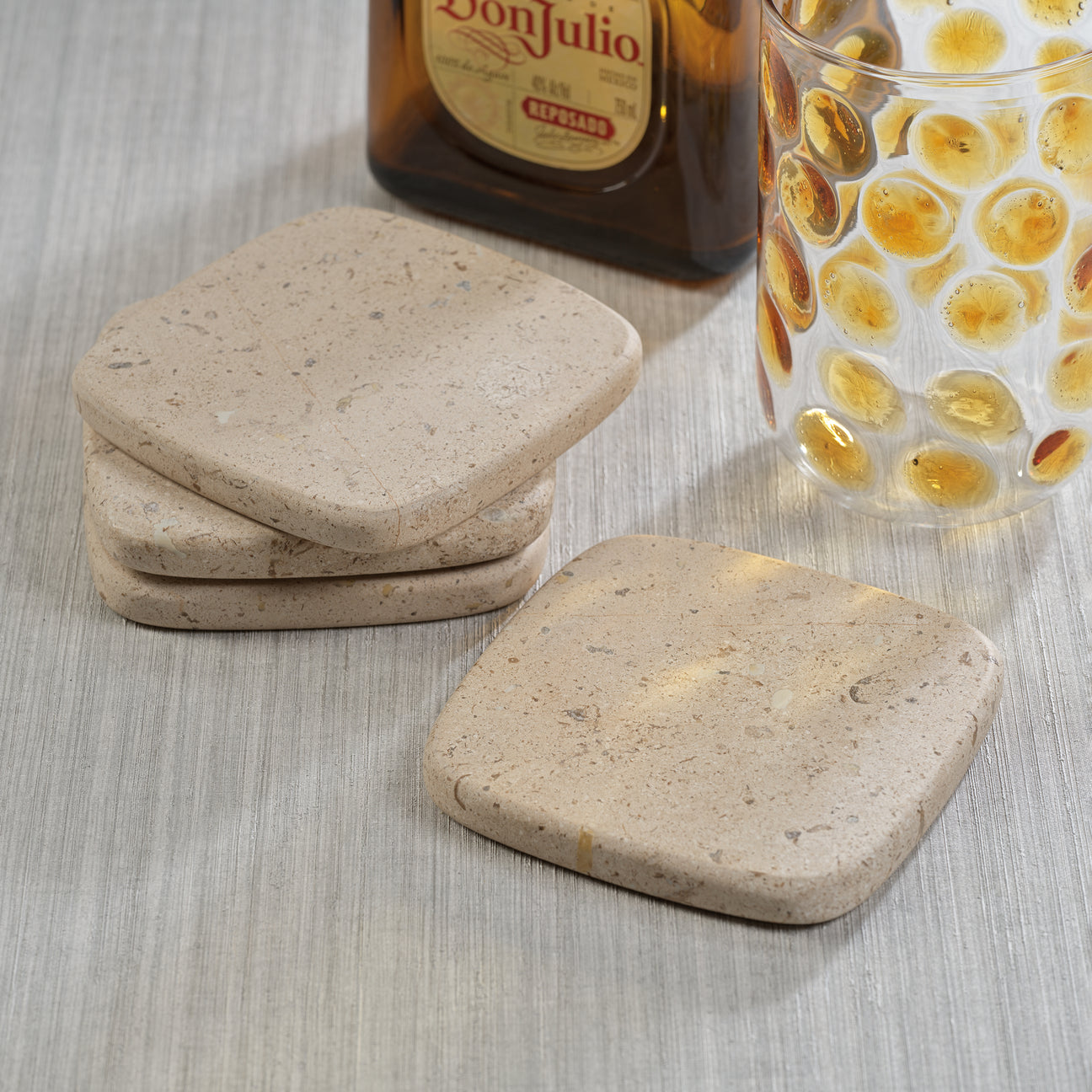 Set of 4 Travertine Stone Coasters